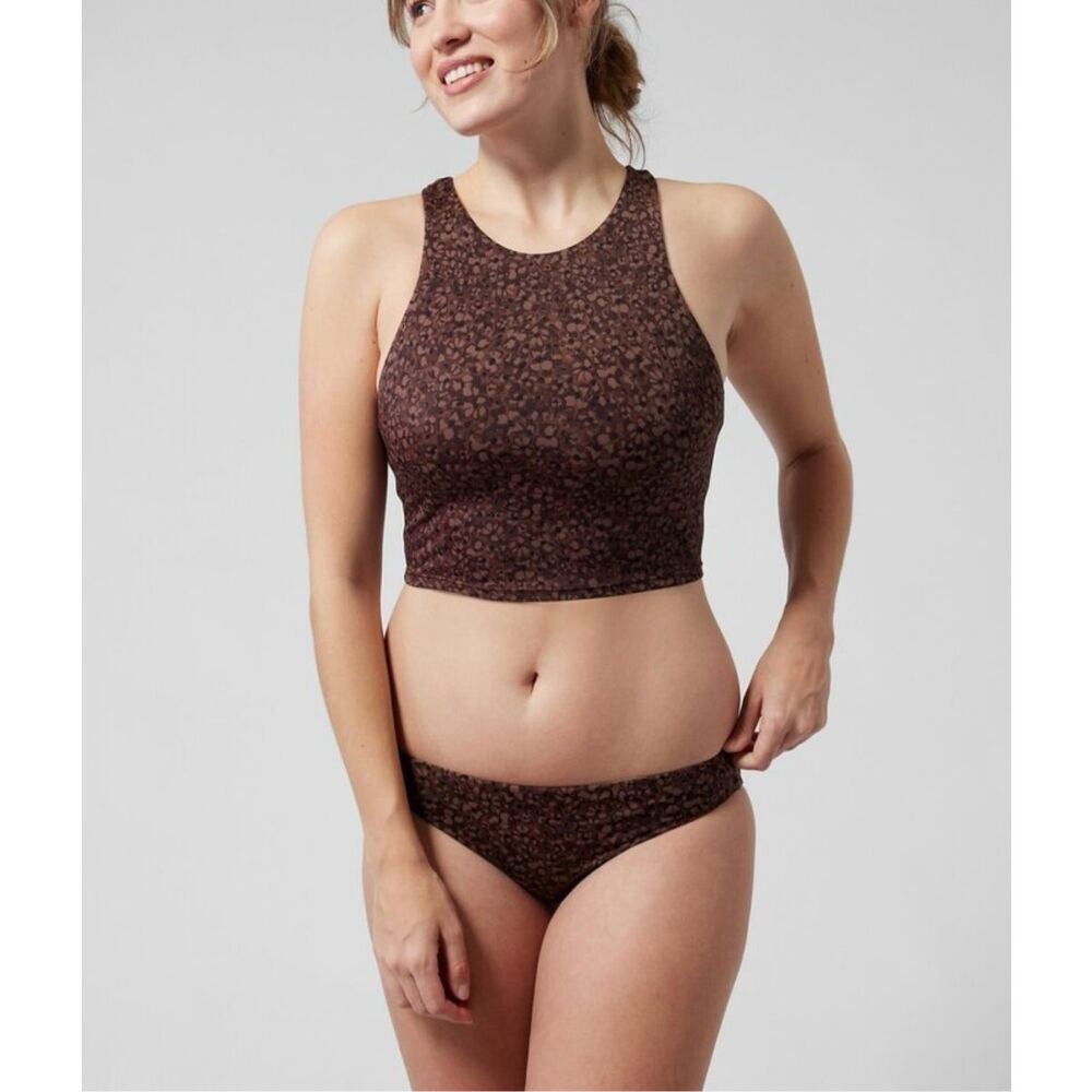 NWT Womens Athleta Conscious Crop Bikini Swim Top in Brown Black Floral - M D-DD